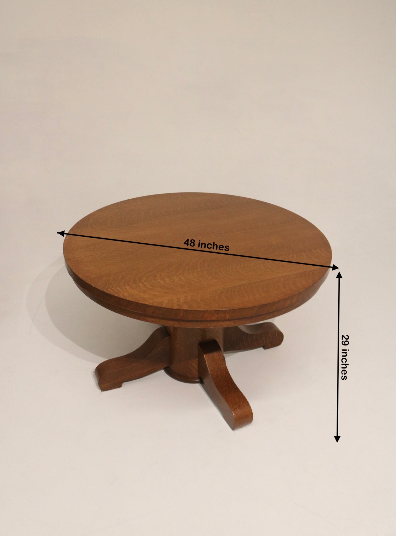 Antique Vintage Solid Oak Wood Round Dining Table