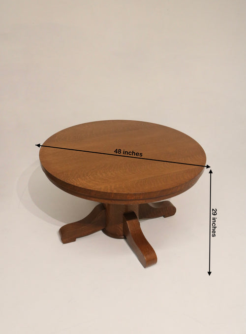 Antique Vintage Solid Oak Wood Round Dining Table