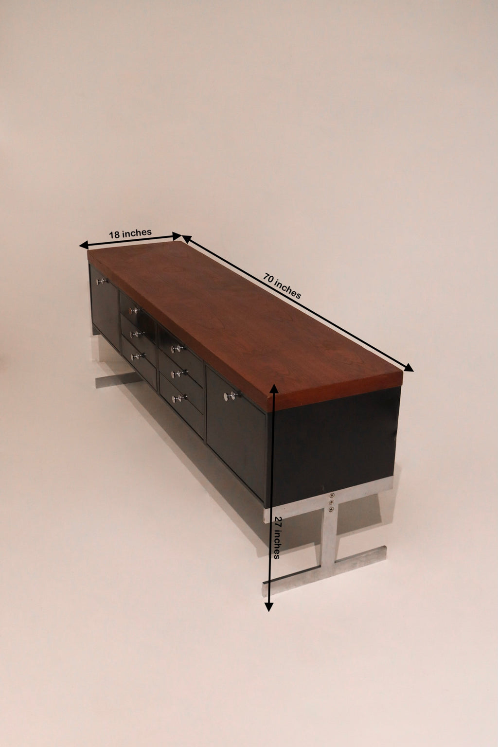 Mcm Vintage Industrial Solid Wood Steel Chrome Credenza Cabinet Console
