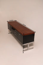 Mcm Vintage Industrial Solid Wood Steel Chrome Credenza Cabinet Console