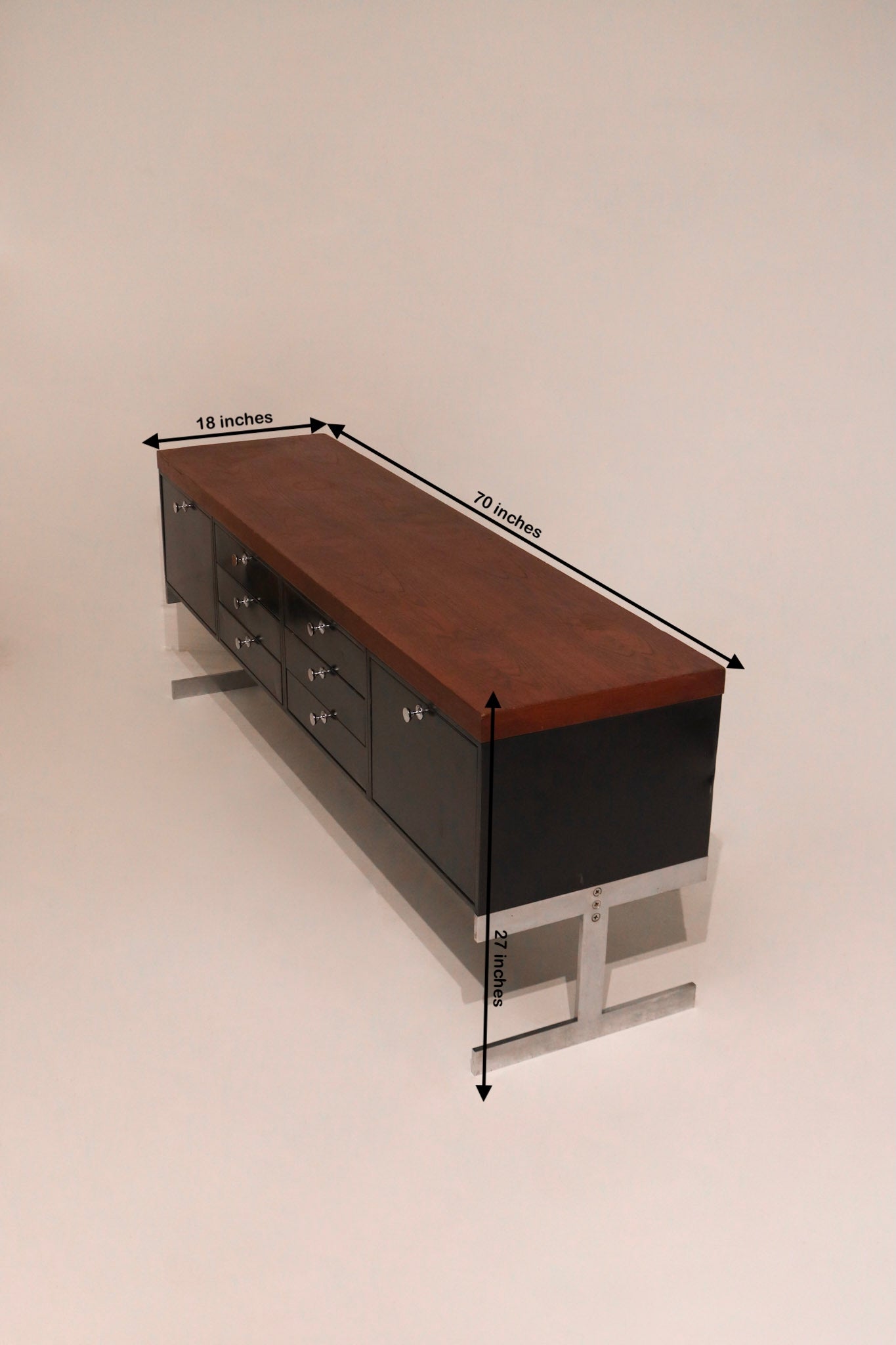 Mcm Vintage Industrial Solid Wood Steel Chrome Credenza Cabinet Console