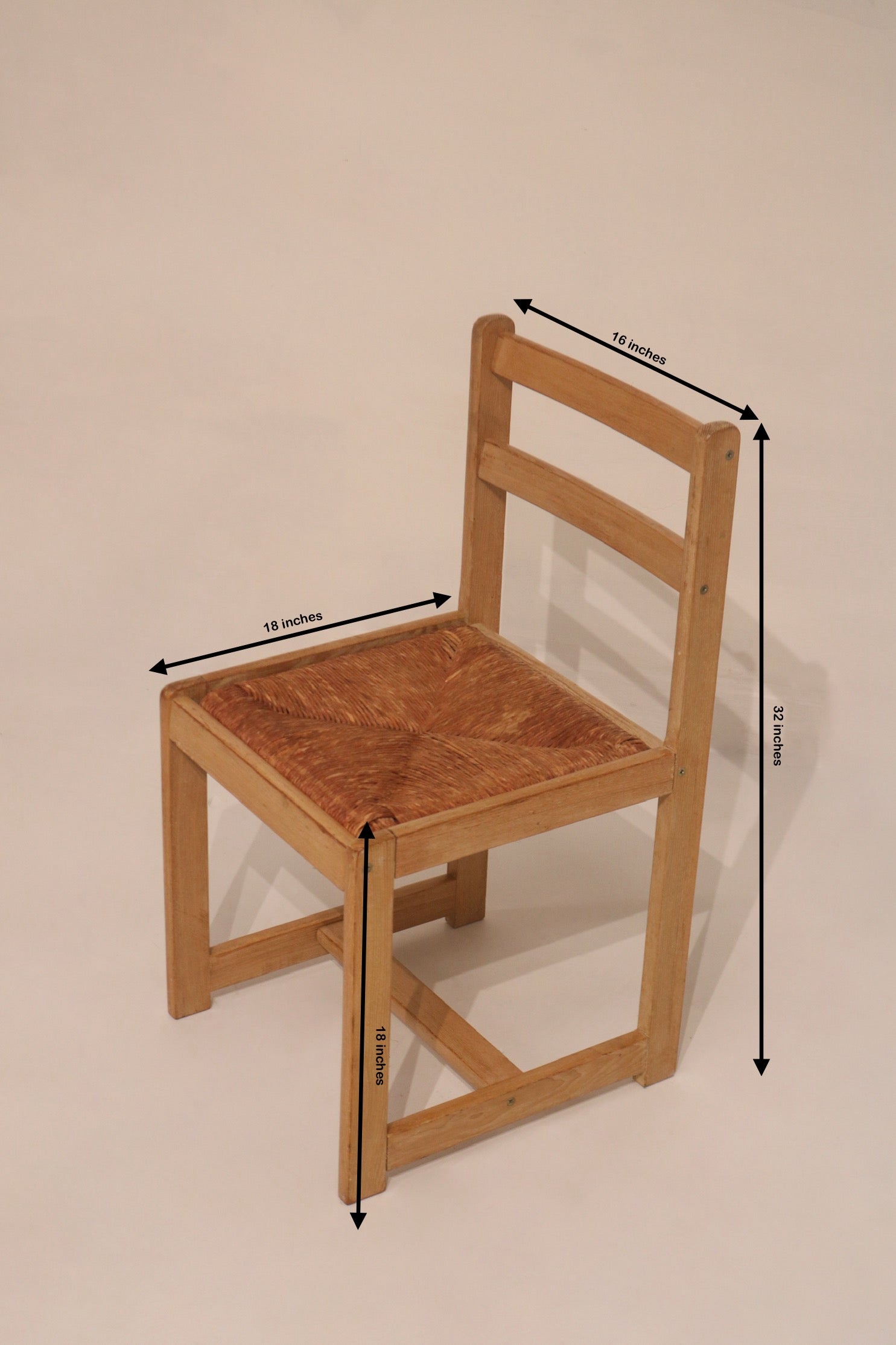 Vintage Set Of Small Oak Desk And Wooden Woven Chair