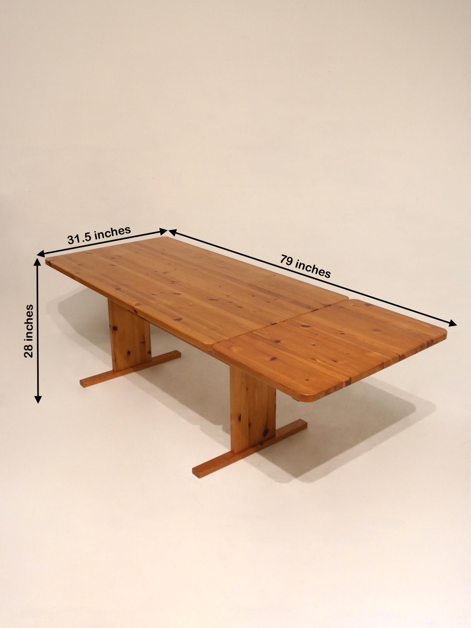 Vintage Swedish Pine Wood Extendable Dining Table