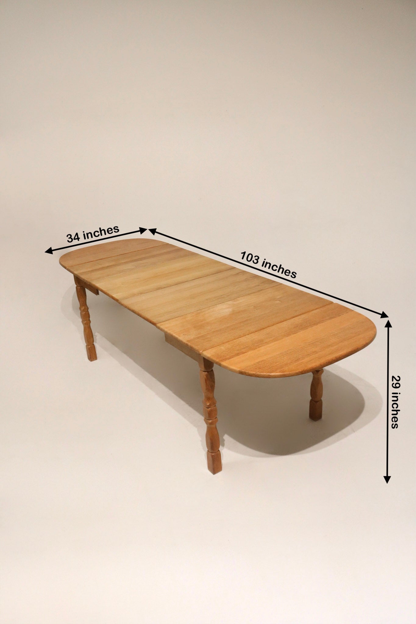 Vintage Extendable Danish Solid Oak Wood Henning Kjaernulf Style Dining Table