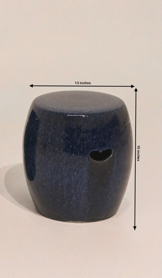 Set Of 2 Vintage Blue Ceramic Stools Or Side Tables