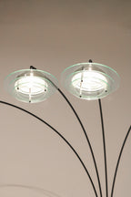 Close-up of lit acrylic shade with stacked saucer UFO design