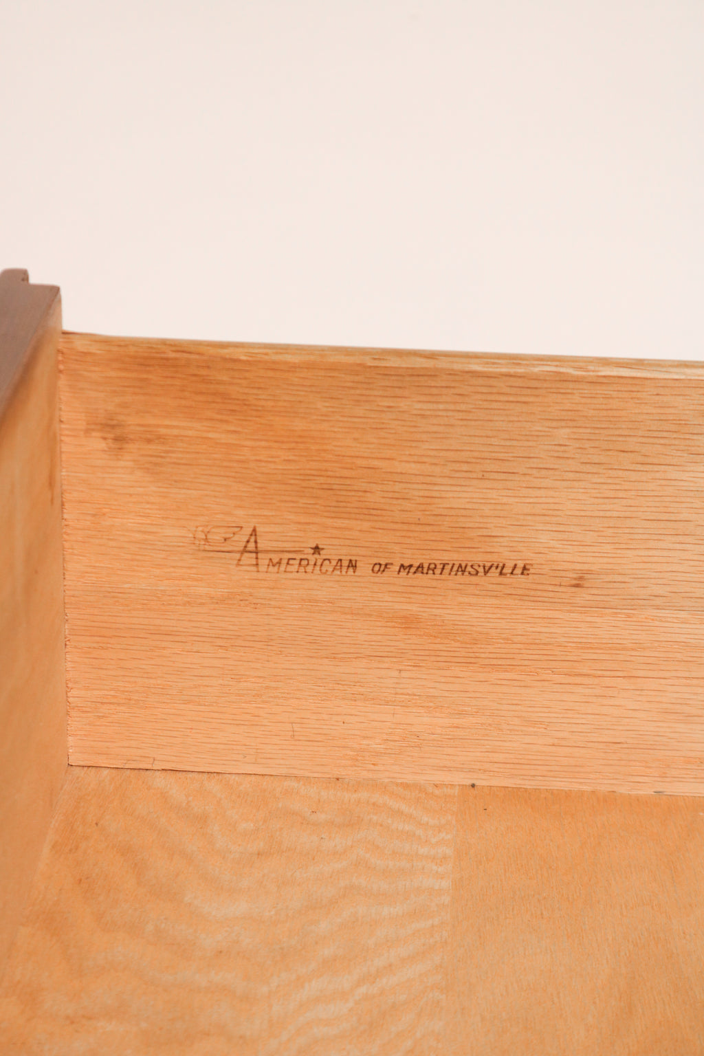 American of Martinsville brand signature inside drawer confirming authenticity