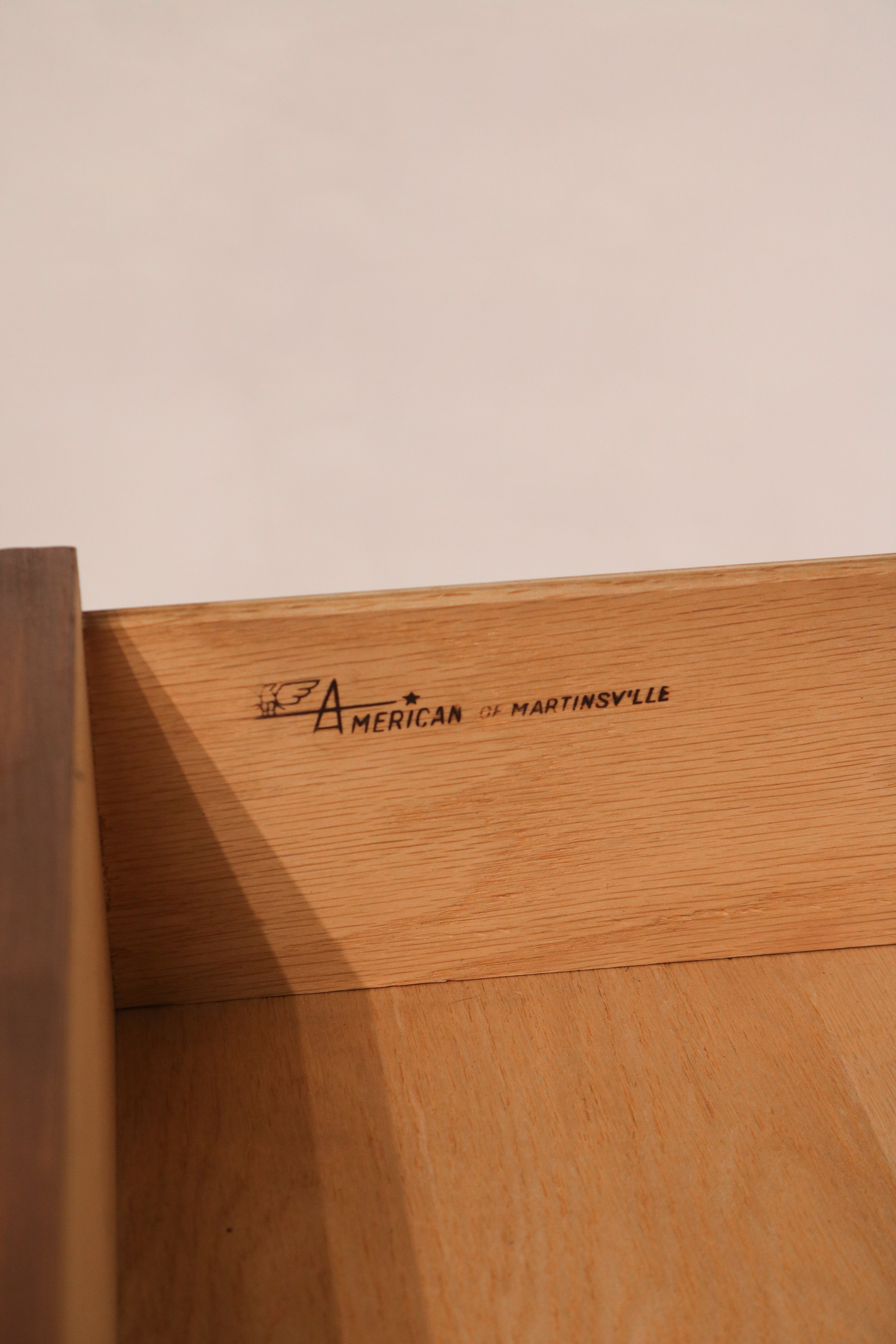 American of Martinsville brand stamp inside drawer confirming authenticity