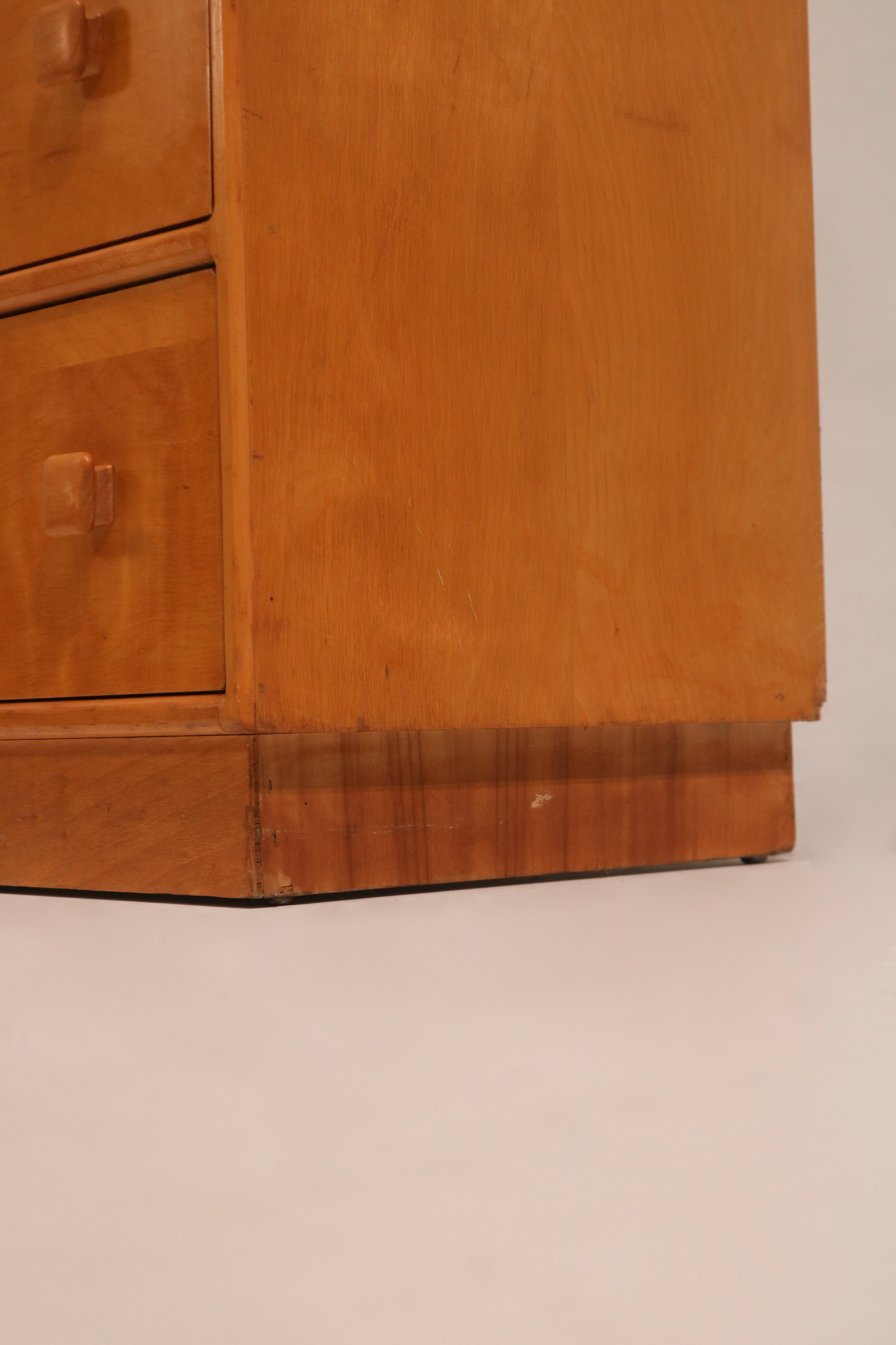 Detail of the base corner plinth showing solid oak construction