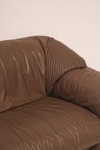 Macro shot of the brown leather grain texture and quality