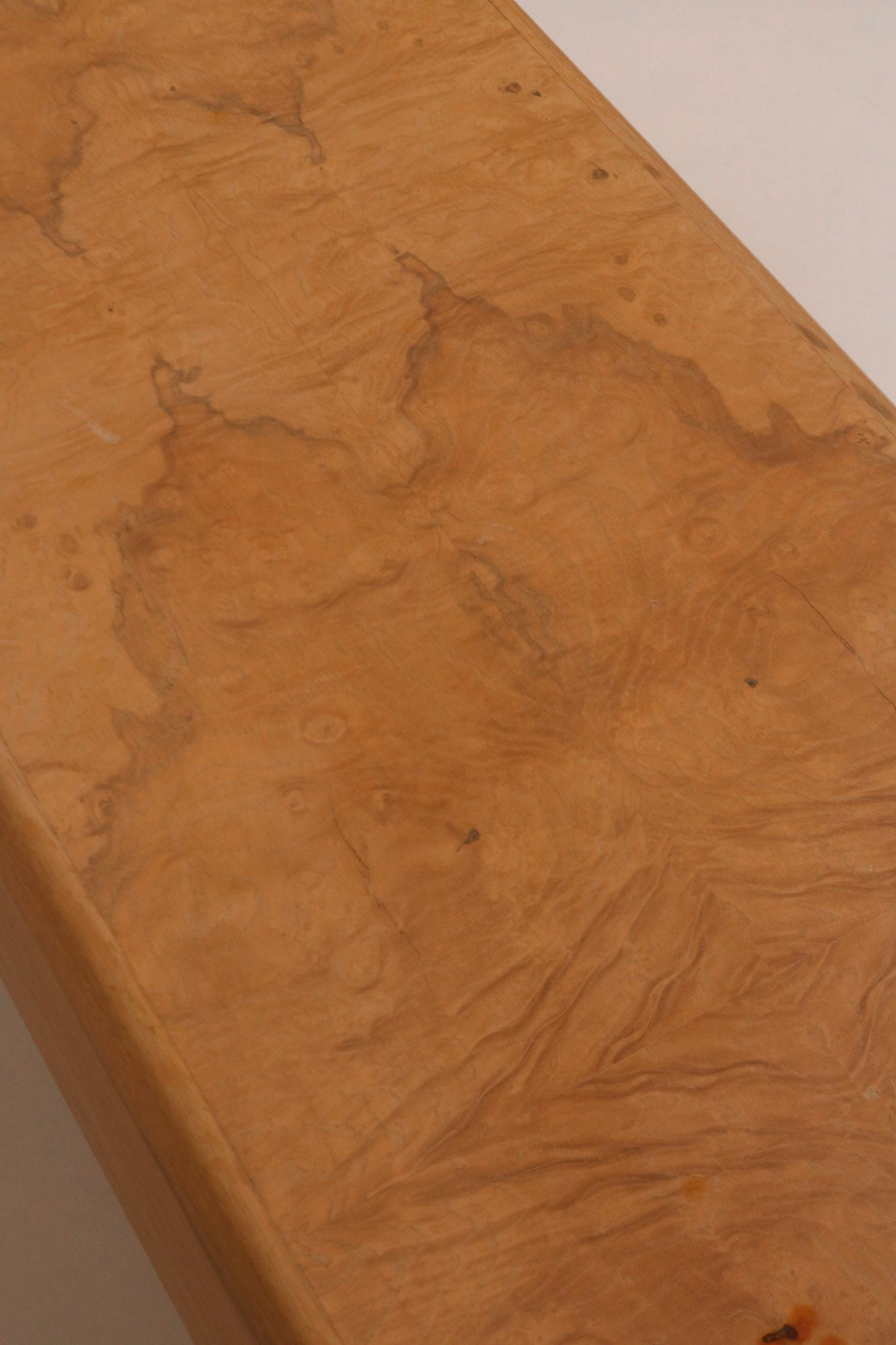 Vintage burl oak credenza styled in modern dining room interior setting