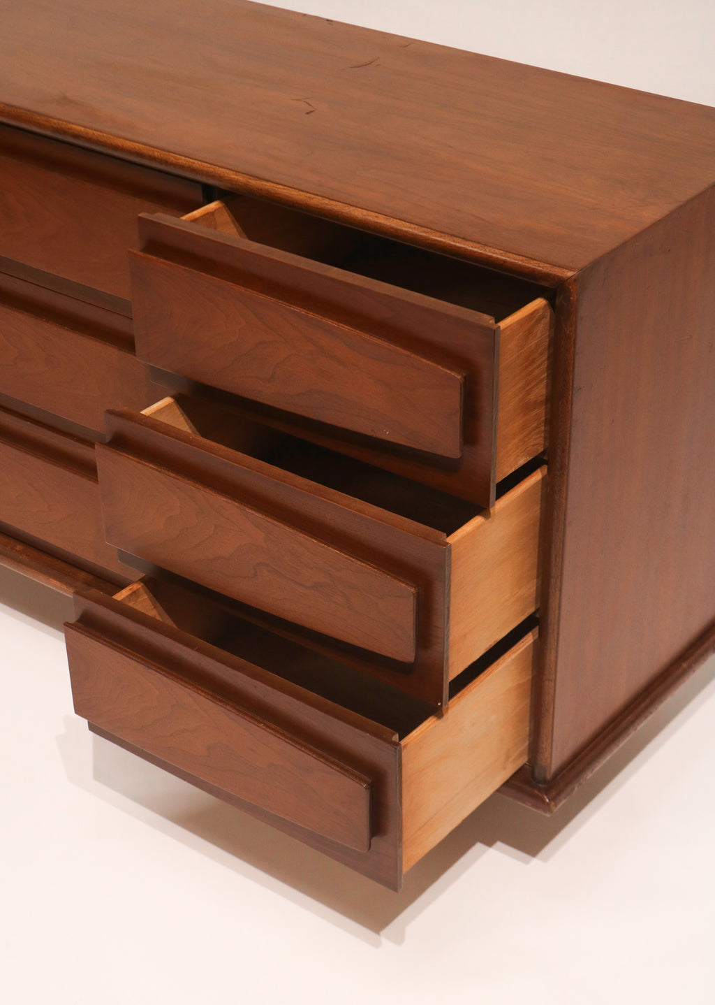 View of center drawers open showing interior space and condition