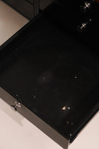 View of central tiered drawers open showing organized storage