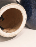 Close-up blue ceramic glaze finish and decorative relief pattern detail