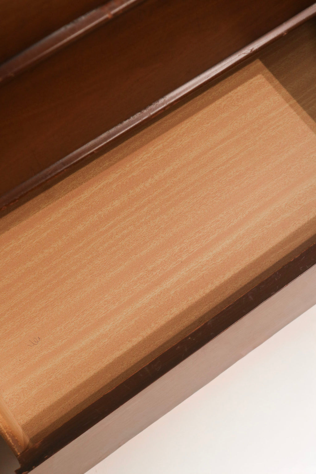 Close-up of clean drawer interior condition and wood grain
