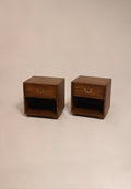 Main view of Vintage Mcm Oak Wood Nightstand Bedside Tables by Henredon, featuring natural oak finish and sturdy wood frame