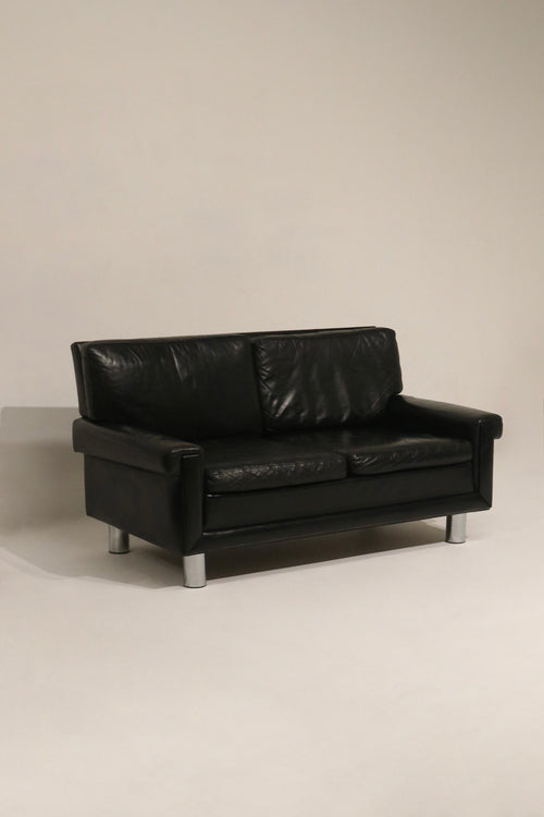 1970s vintage leather armchair with chrome legs