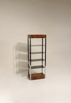 Vintage bookcase with chrome frame and glass shelves