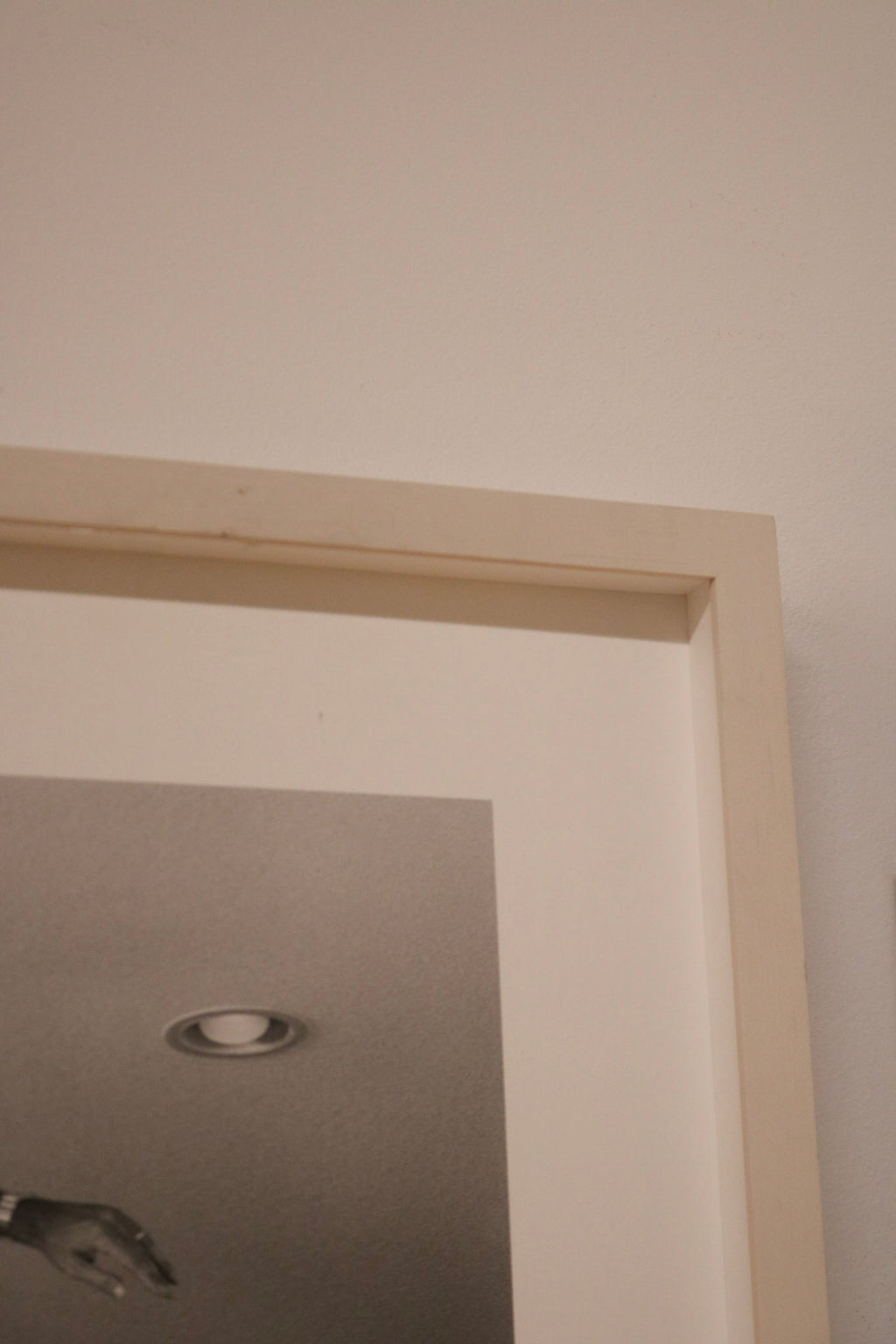 Full artwork in interior setting, showcasing framed Tony Hawk photograph in natural wood