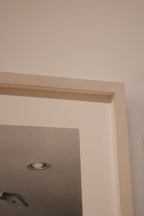 Full artwork in interior setting, showcasing framed Tony Hawk photograph in natural wood