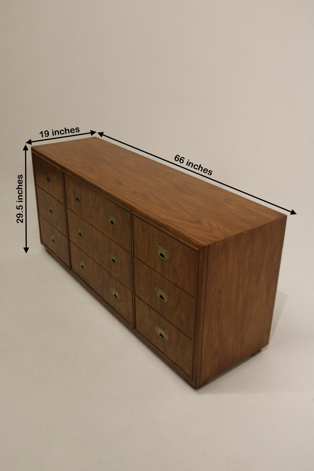 Brass handled walnut drawer cabinet in pristine condition