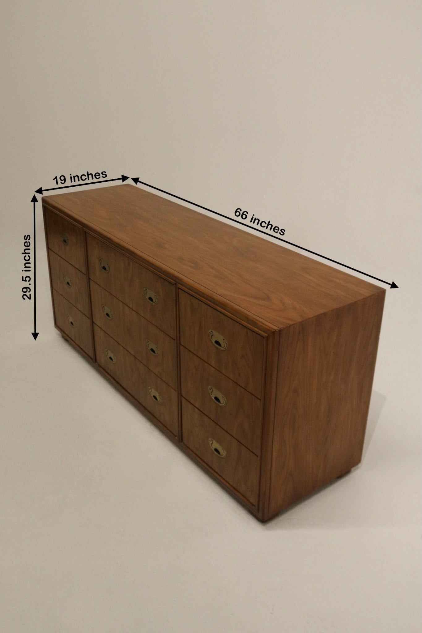 Brass handled walnut drawer cabinet in pristine condition