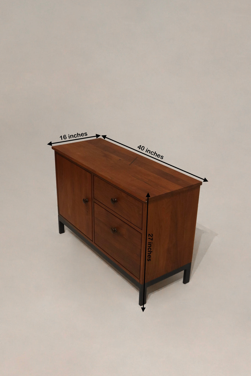 Measurement view showing dimensions of 40 inches long, 16 deep, and 27 high