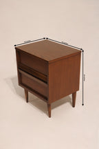 Dimensions of vintage walnut bedside table: 19 inches L x 15 inches D x 23 inches H