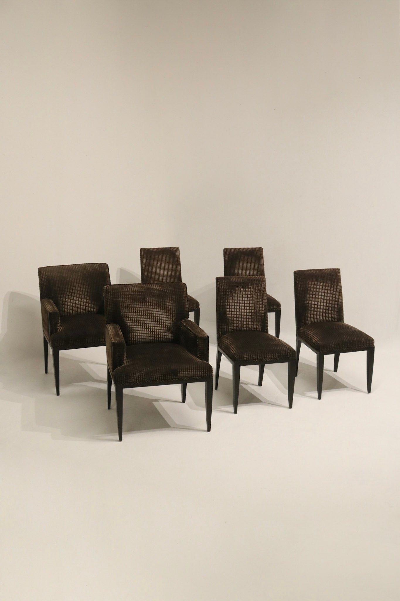 Elegant chair set by Mattaliano with stained oak frame
