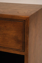 Interior view of open drawer from Oak Wood Nightstand showing clean interior and functional slides