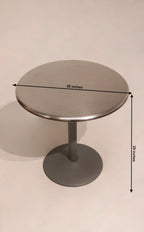 Close-up of Industrial Steel Bistro Table showing 28-inch diameter and 28-inch height dimensions