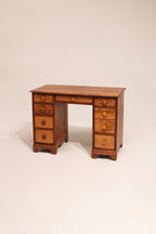Full view of vintage solid maple wood desk with drawers made in Vermont, 1950s design