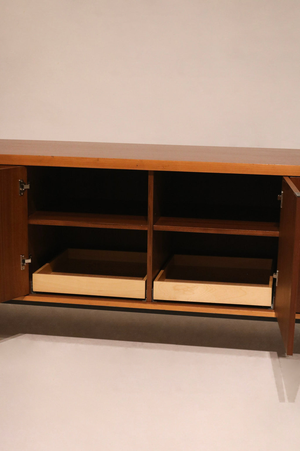 Top surface of the credenza showing clean lines and natural wood texture