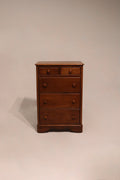 Full view of vintage solid maple wood dresser chest of drawers highboy in natural maple finish