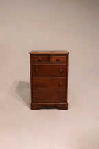 Full view of vintage solid maple wood dresser chest of drawers highboy in natural maple finish