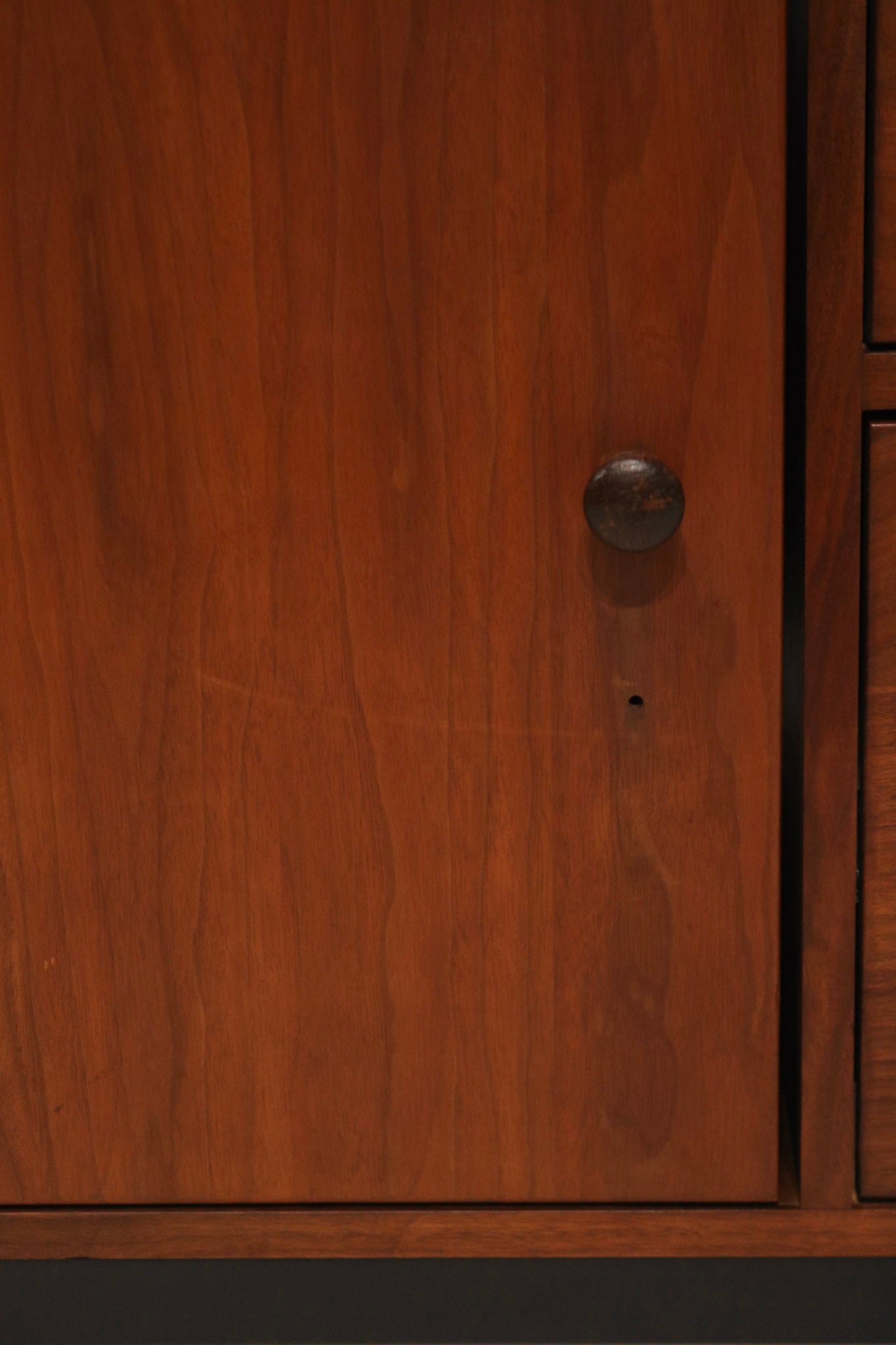 Back view of the cabinet showing finished walnut wood back panel