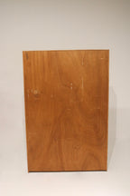 Interior view with adjustable shelves of vintage tall wood cabinet