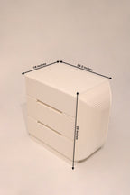 Dimensions view showing 59-inch length, 18-inch depth, and 29-inch height of the white dresser