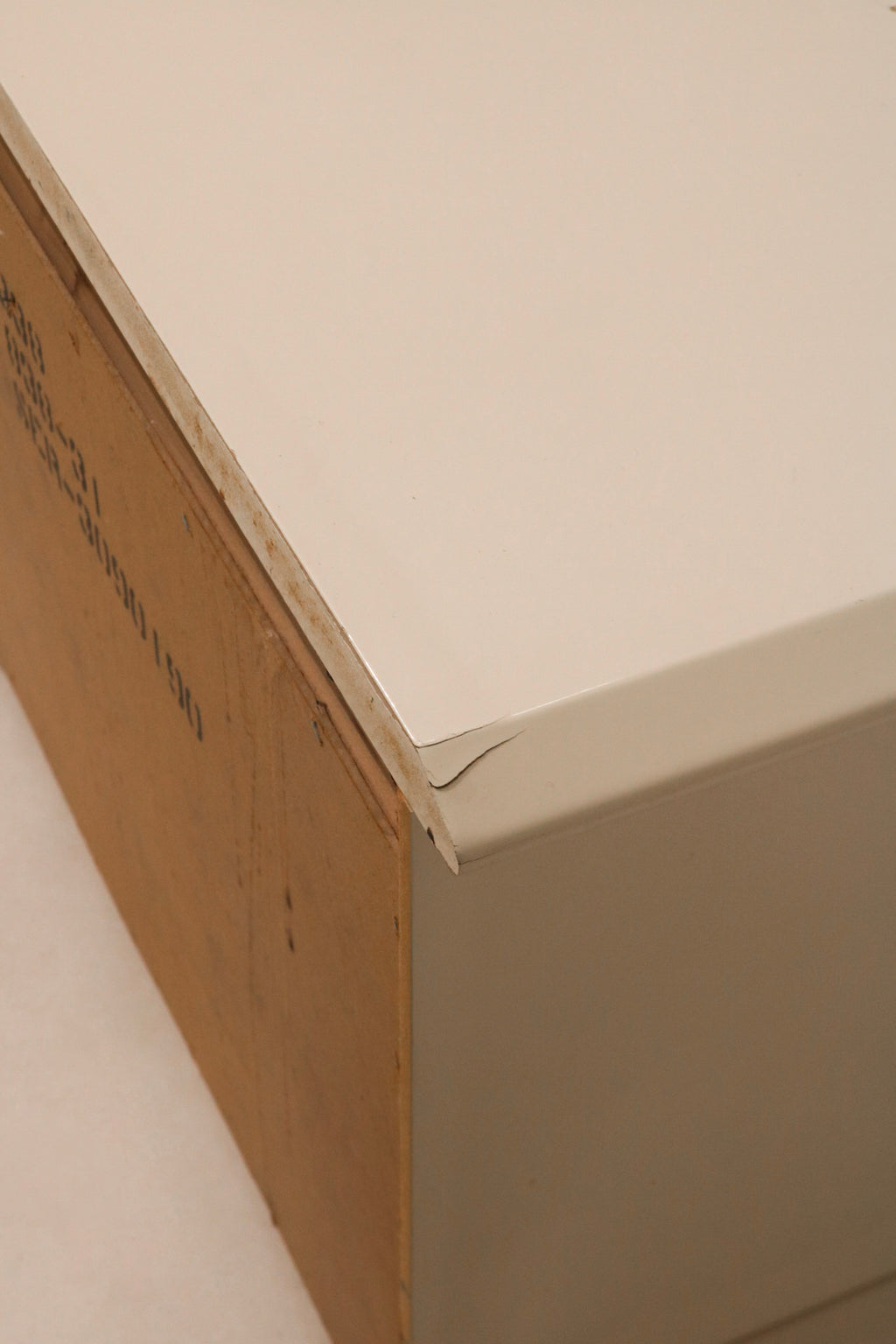Close-up of drawer joints and functioning mechanism in vintage Lane nightstand