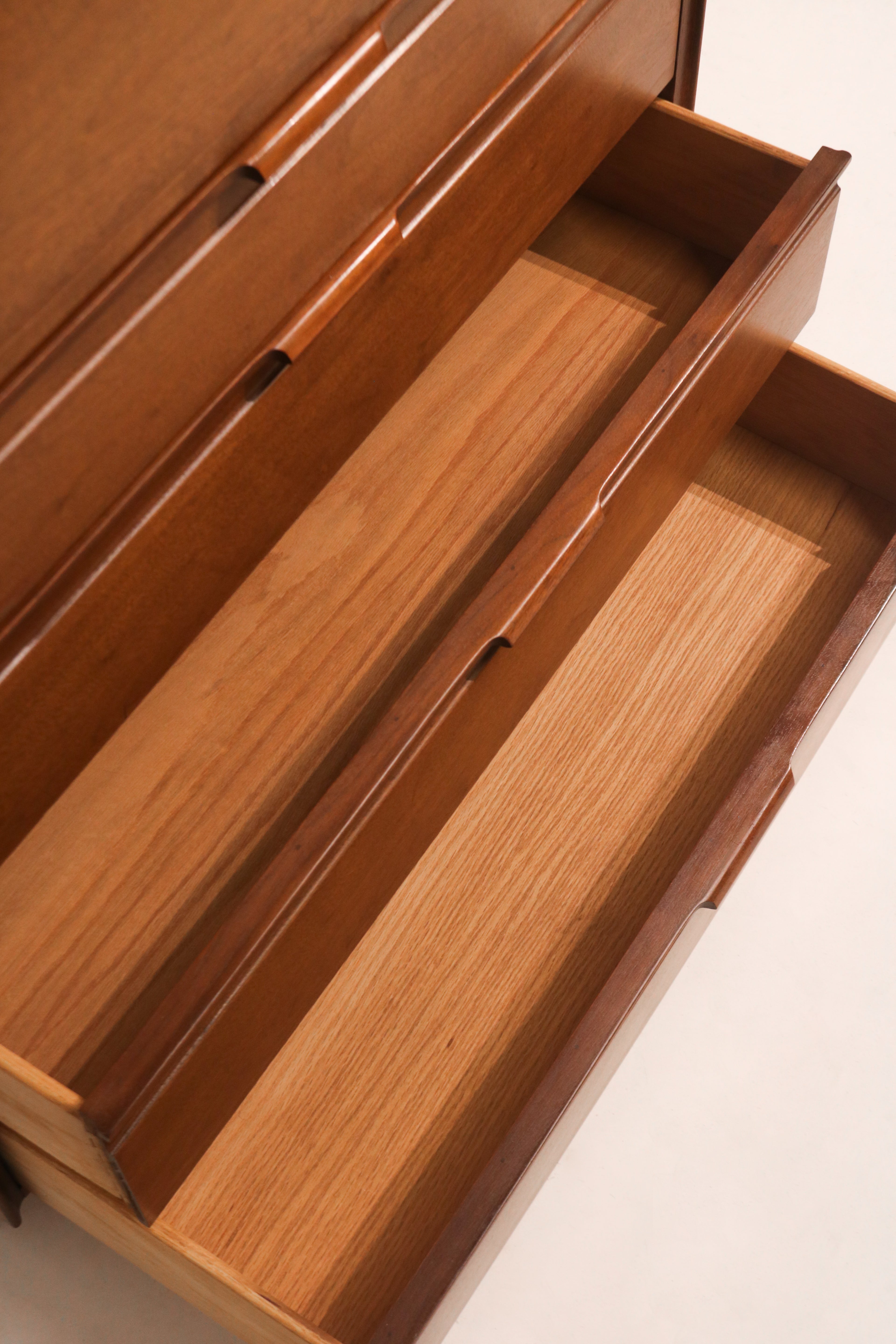 Back panel of dresser showing solid walnut wood and build quality from all sides