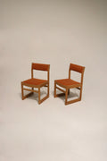 Vintage dining chairs with light oak frame and orange tweed upholstery