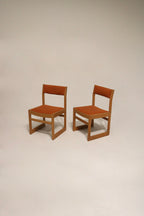 Vintage dining chairs with light oak frame and orange tweed upholstery