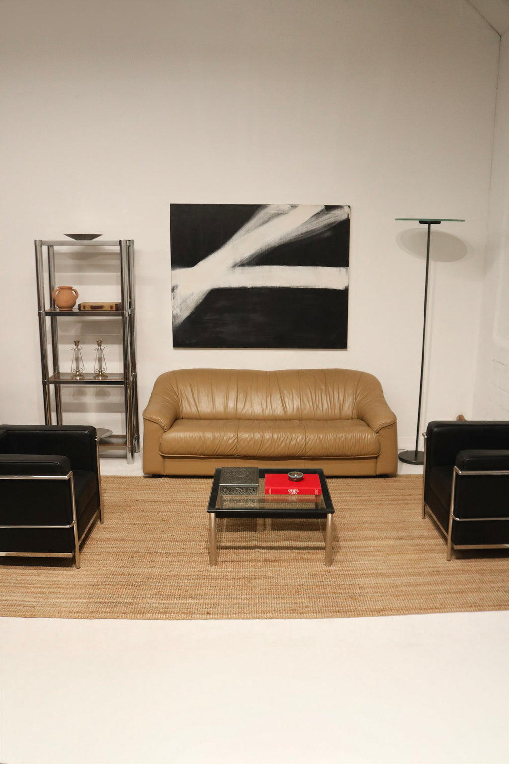 Ambient room placement image with Jute Contemporary Boho Rug anchoring a modern NYC living space