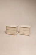 Main view of MCM vintage white lacquered wood nightstands by Lane, sleek finish and compact design