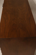 Corner and joint close-up revealing tight seams, solid wood edge construction and light age patina