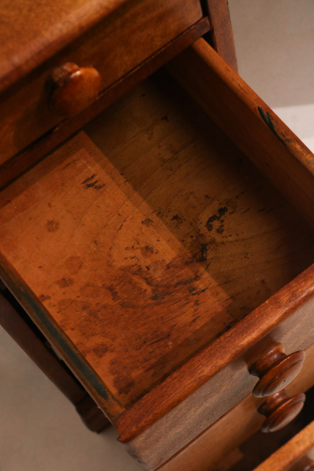 Top view highlighting the maple wood desk surface and natural aged patina from the 1950s