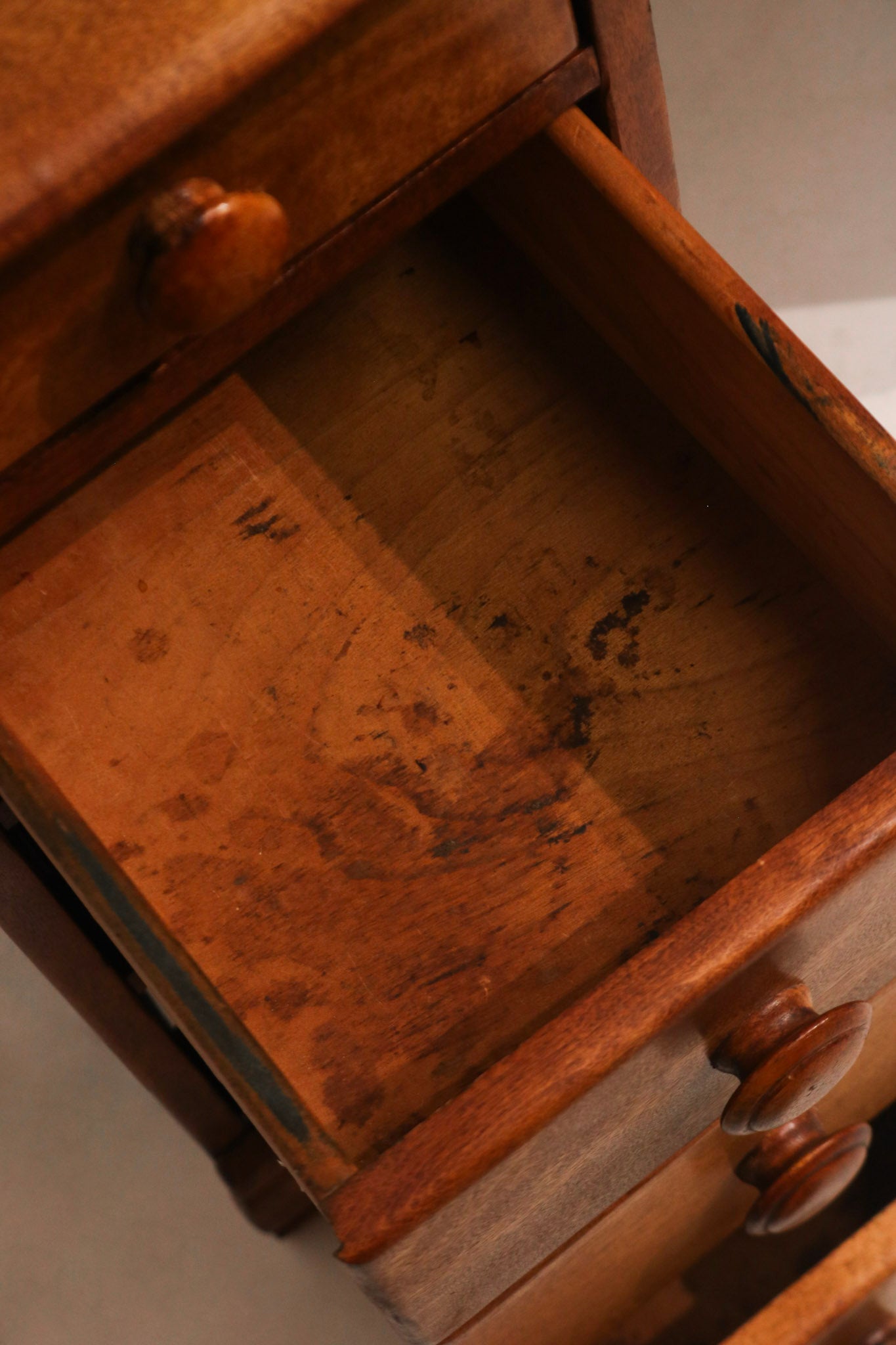 Top view highlighting the maple wood desk surface and natural aged patina from the 1950s
