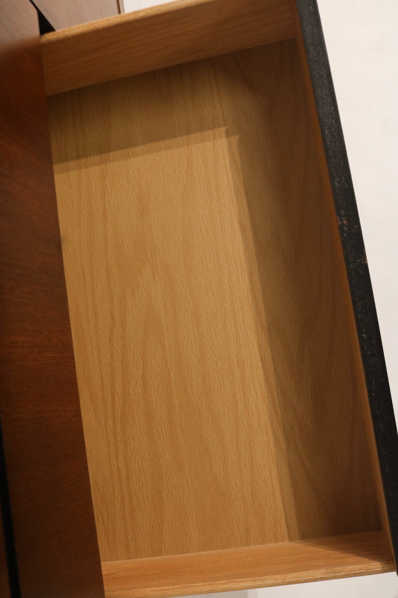 Top surface perspective with minor marks visible on walnut finish, overall like-new appearance and well-maintained vintage patina