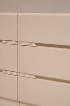 Bottom detail of the dresser unit showing base and postmodern block feet