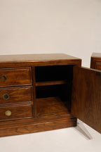 Back view of the Walnut Thomasville nightstands showing clean finish, solid wood back panels and no visible wear — well-preserved for NYC homes.